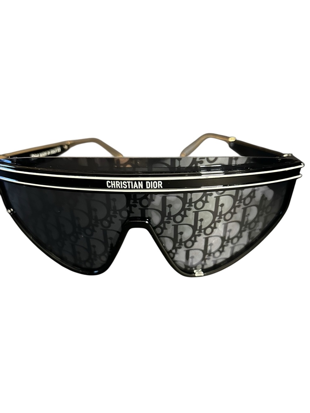 Christian Dior/Shield Logo Sunglasses — Black & gray